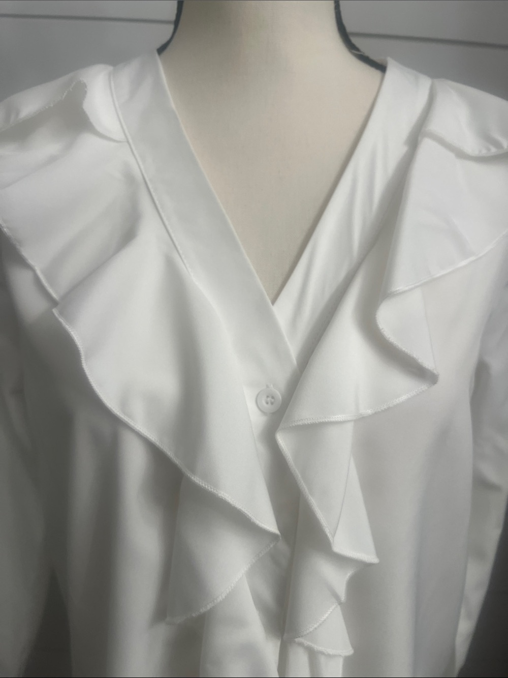 White Ruffle Front Blouse - Picture 2 of 5